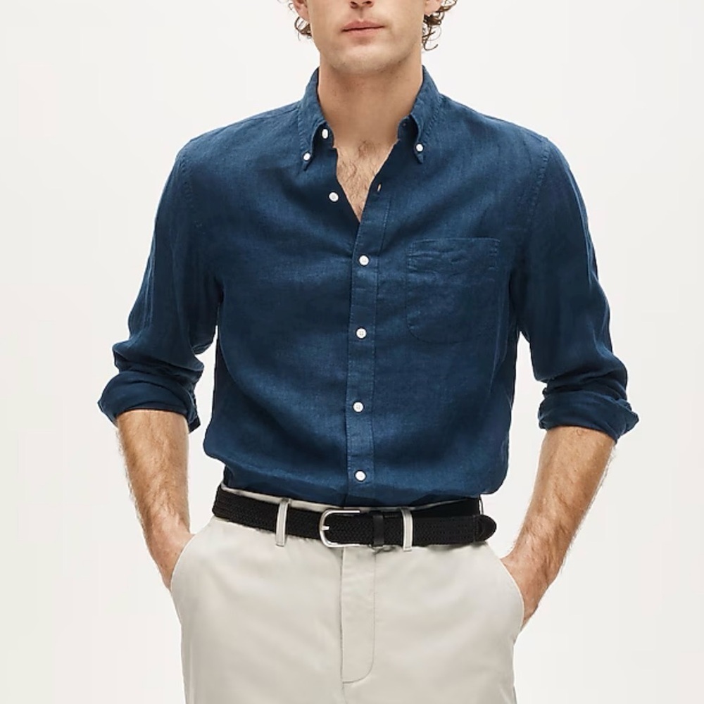 J. Crew Dark Blue Casual Button-Down Shirt Irish Linen size S